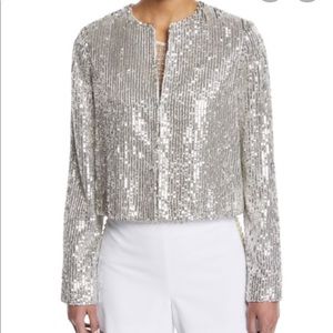 NWT alice + olivia silver sequin jacket sz S